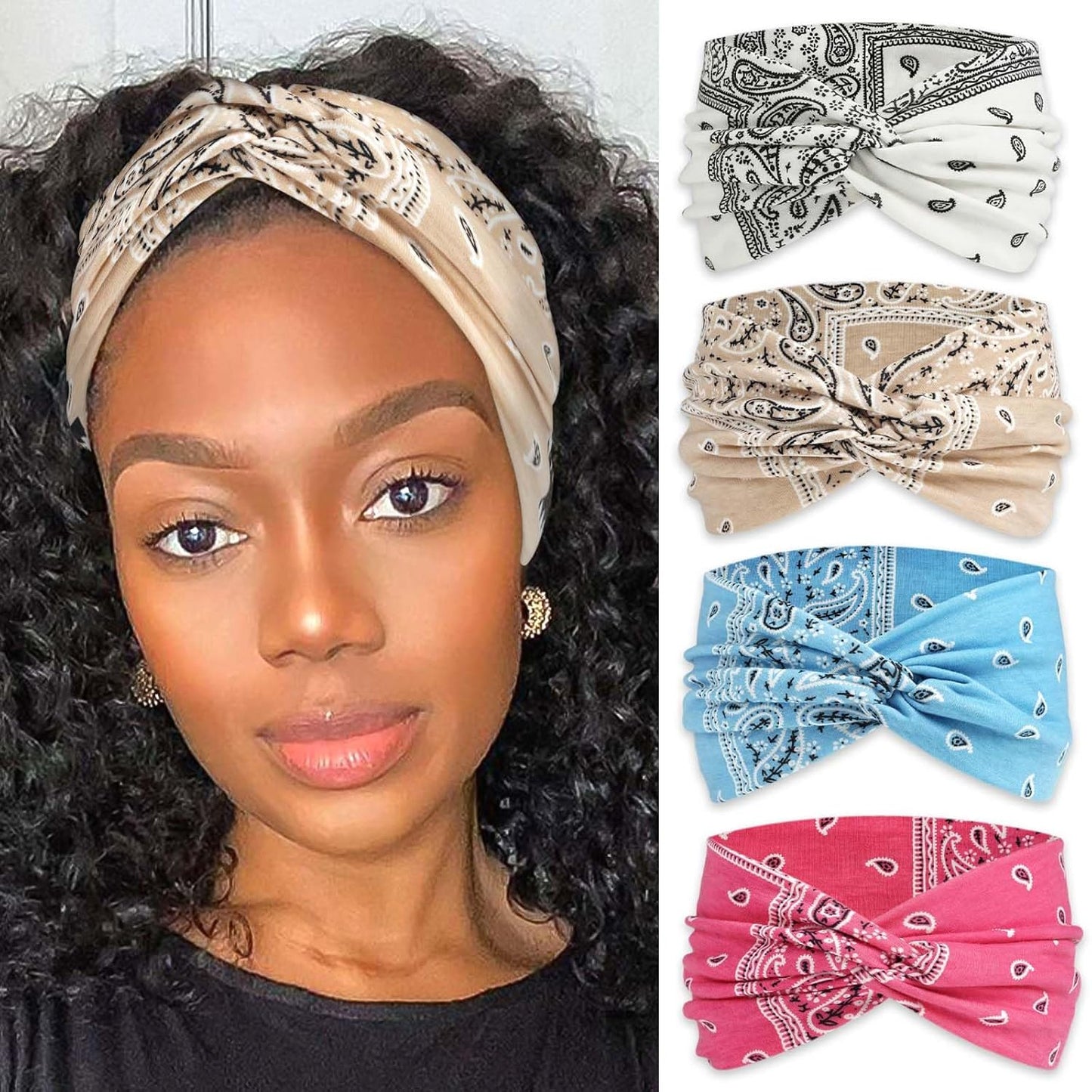 Bandana Headbands for Women - Large Turban Wraps | Knotted Criss Cross Design, Perfect for Workouts