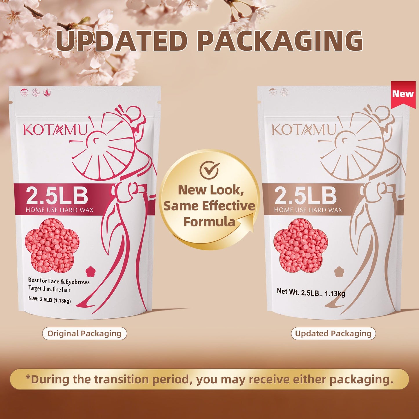 KOTAMU Pink Wax Beans for Hair Removal, 2.5lb, Hard Wax for Face, Eyebrow, Bikini, Brazilian, Leg, Body, Sensitive Skin, Ideal for Women Home Salon Waxing