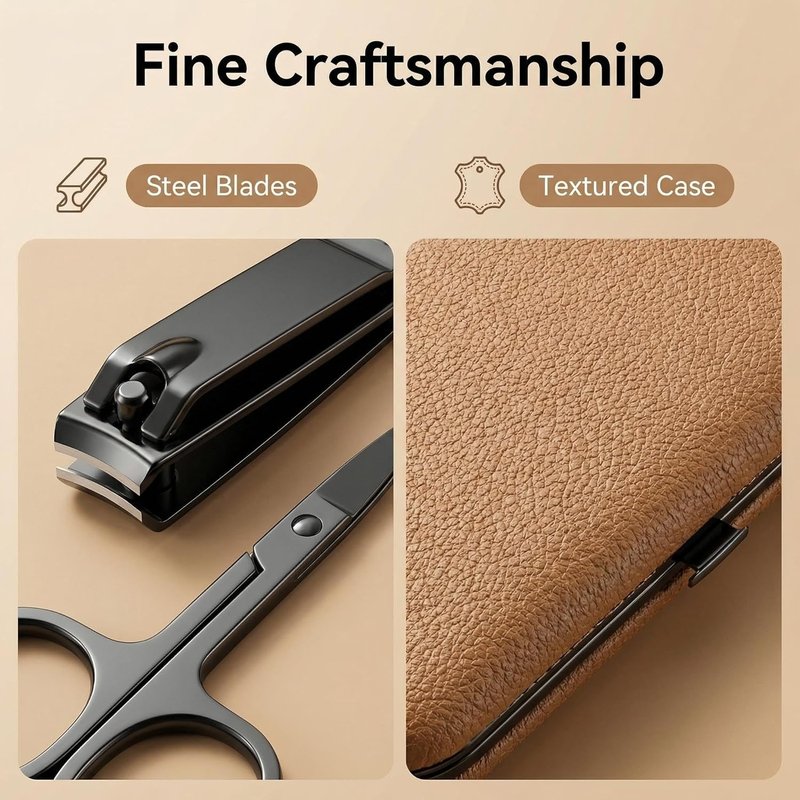 Luxury Stainless Steel Nail and Foot Repair Kit - 16PCS Professional Nail Clippers in Premium Leather Case