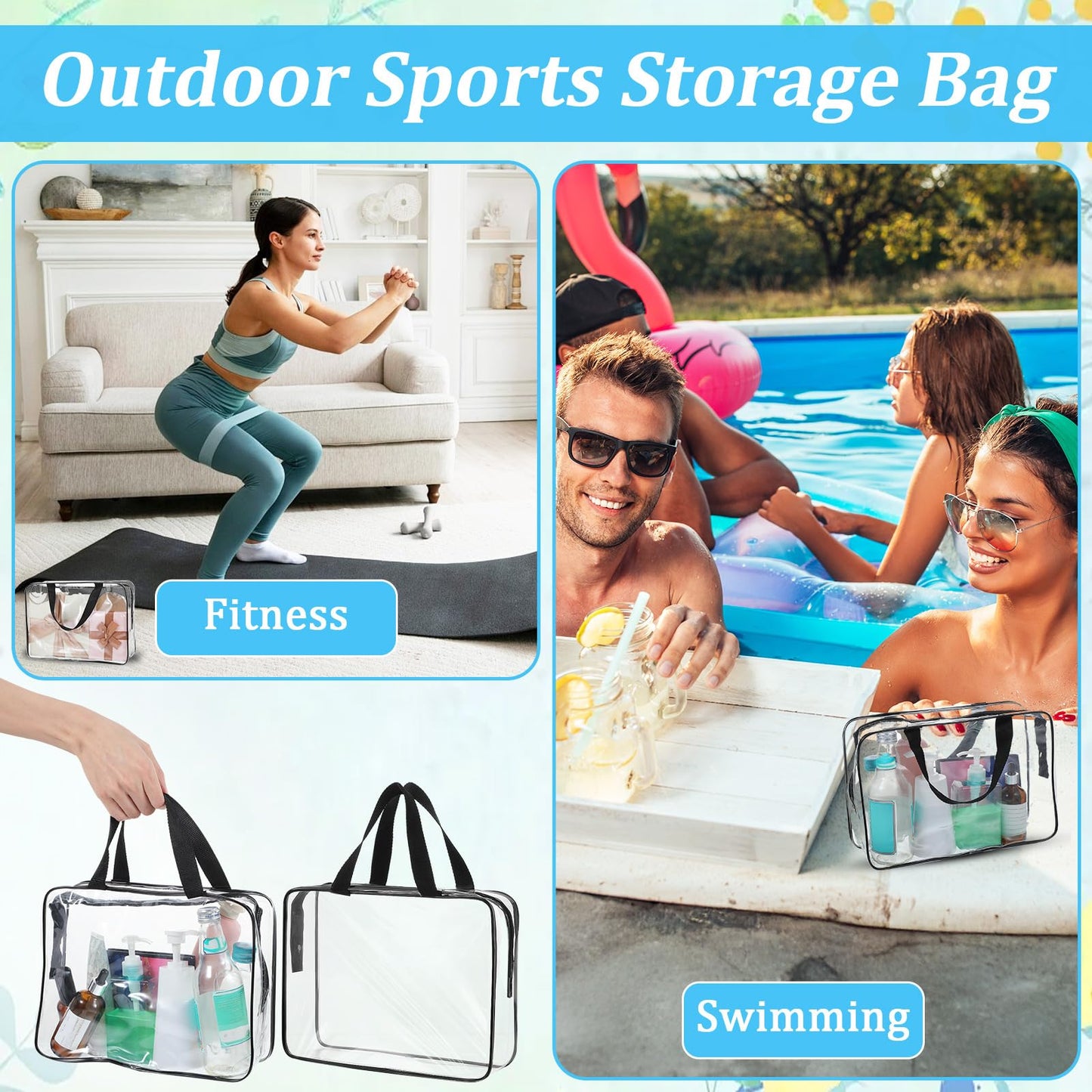 Molain 10 Pack Large Clear Makeup Bags with Zipper Handle, 12x9x4 Inch PVC Toiletry Travel Bag Waterproof Cosmetic Tote Pouch Transparent Storage Organizer for Women Men