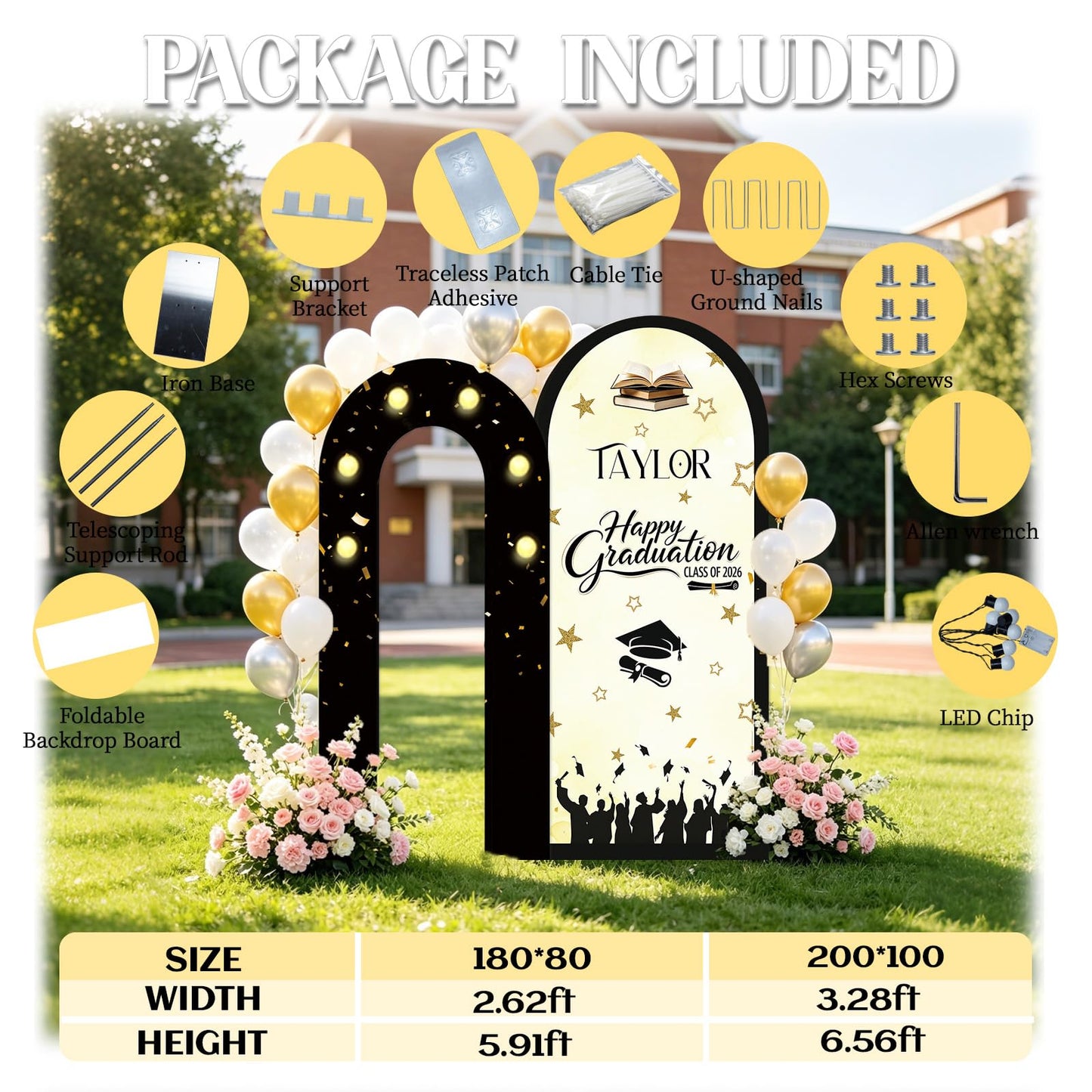 Byxhuc Graduation Personalized KT Board Party Sign, 6ft ×2.6ft, 6.6ft ×3.3ft Customized Grad Party for Ceremony Events, Custom Foam Board Backdrop for Parties Indoor Outdoor