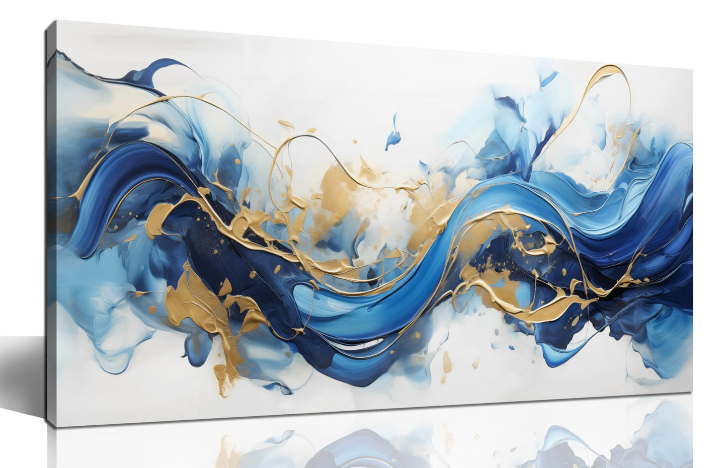 AUUZAIUA Abstract Canvas Wall Art for Living Room Blue and Gold Fluid Wave Pictures Modern Artwork for Bedroom Office Canvas Prints 20x40 Inches