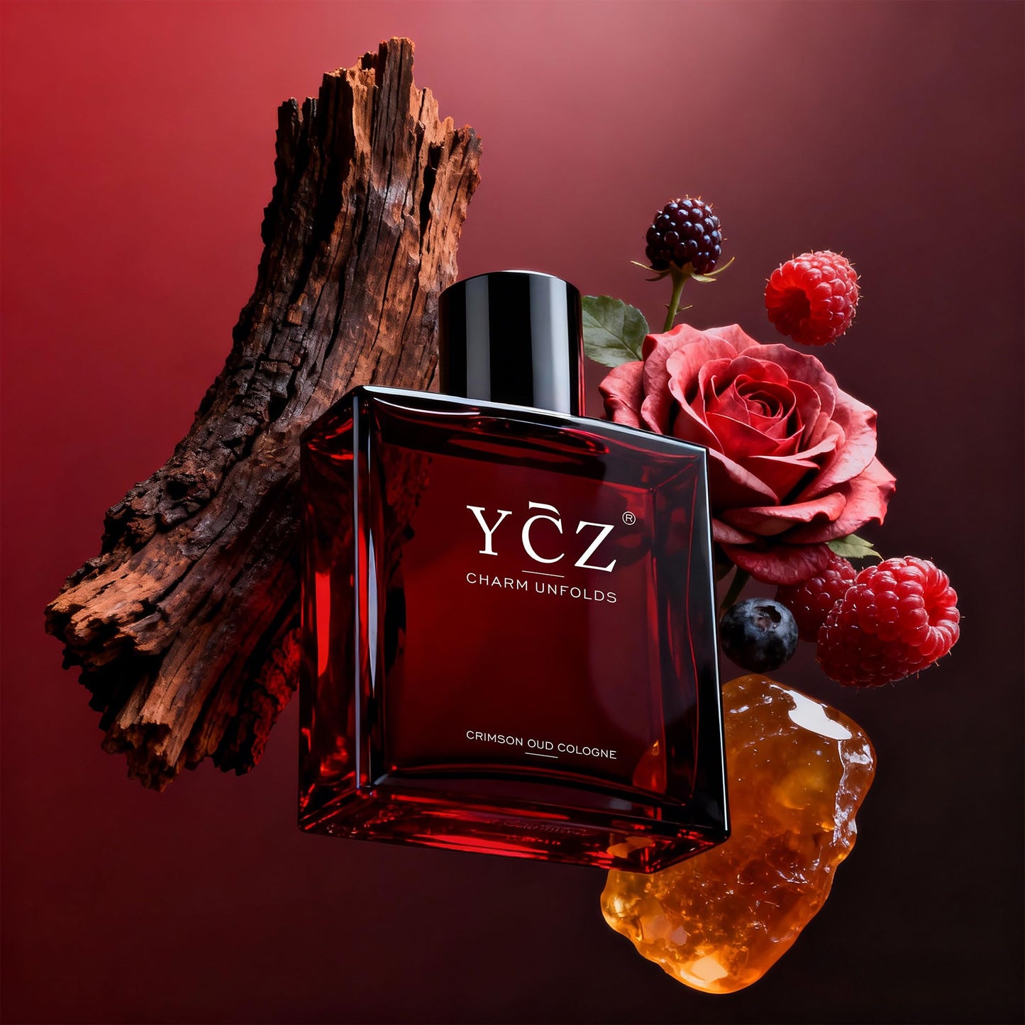 Ycz CRIMSON OUD Cologne for Men - Eau De Parfum - 1.7oz Long-Lasting Unique Oriental Woody Perfume with Rose, Raspberry, Papyrus & Amber, Ideal for Everyday Use and Special Occasions