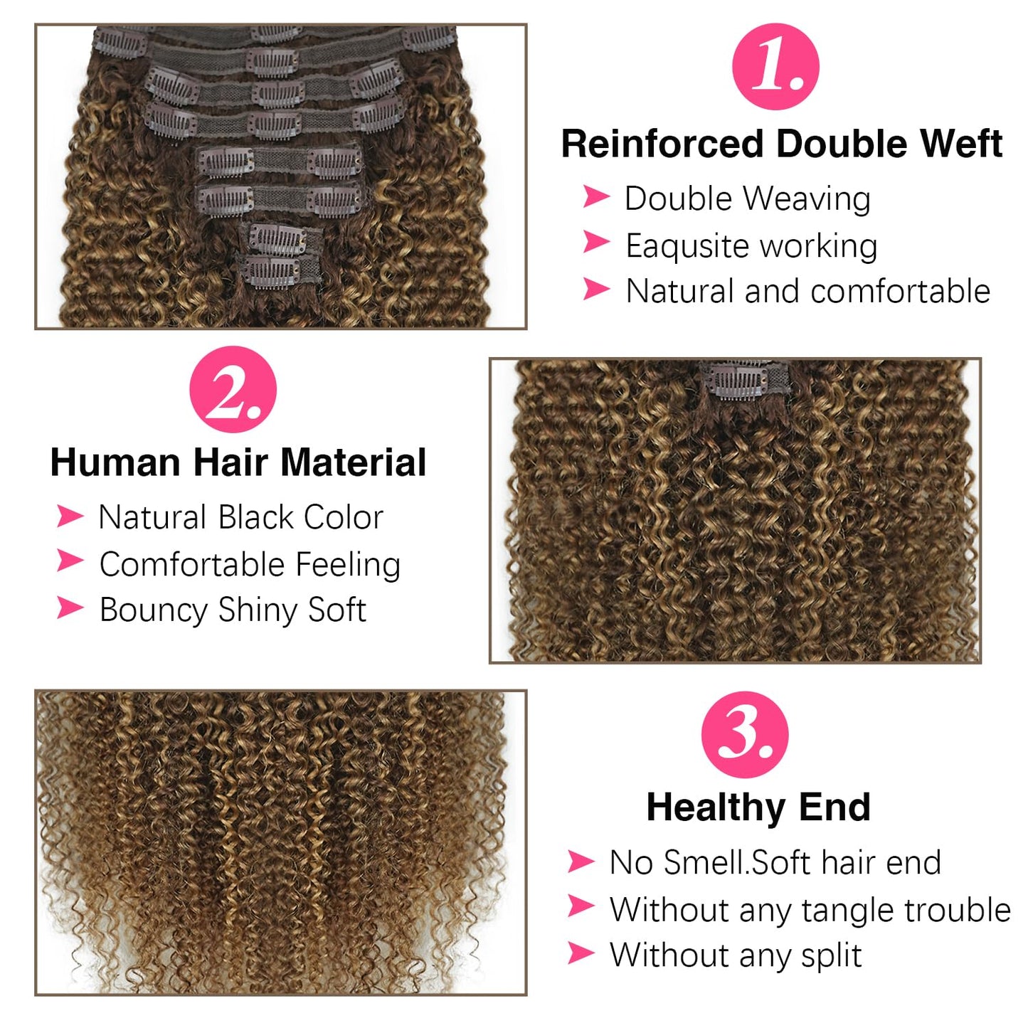 Kinky Curly Clip in Hair Extensions Real Human Hair 4/27/4 Omber Kinky Curly Clip ins For Women 3c 4a Brazilian Virgin Clip on Hair (24inch,#4/27/4)
