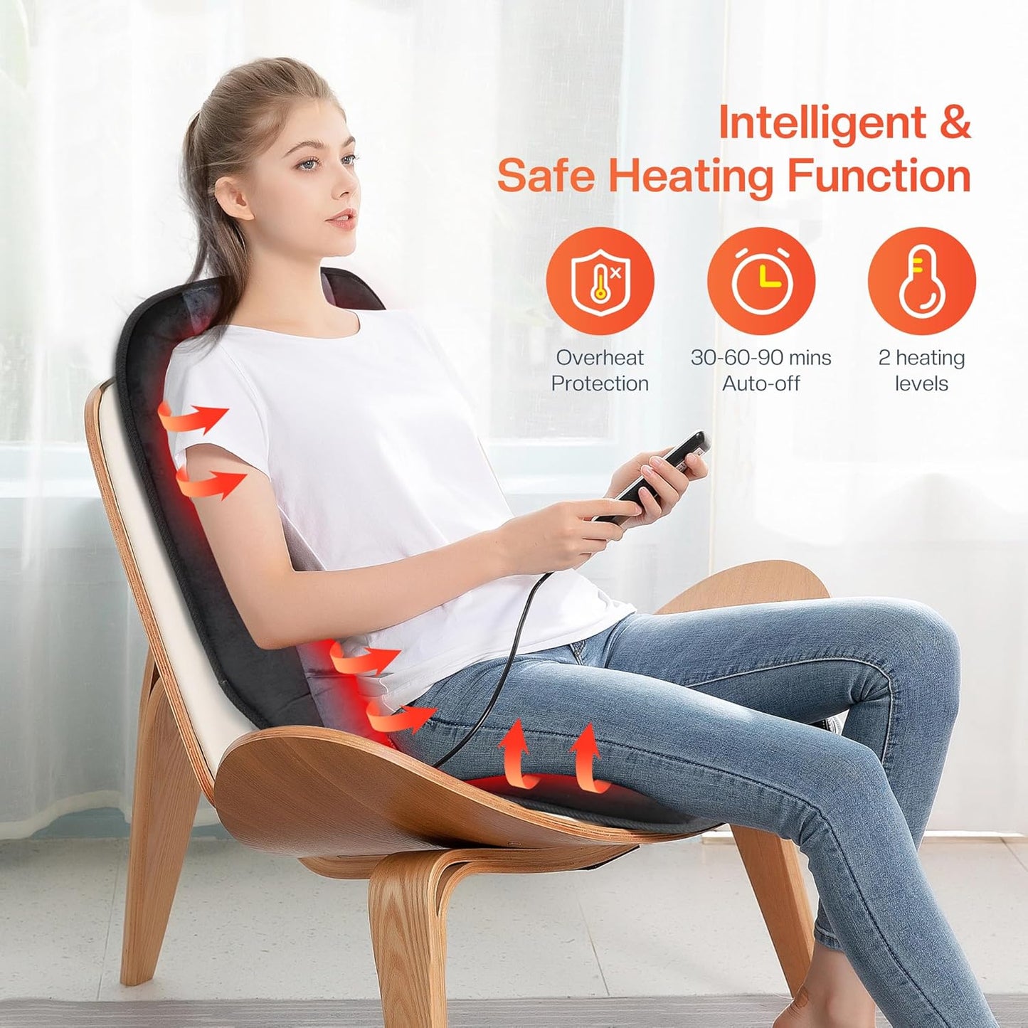 Massage Chair Pad - Back Massager with Heat & 10 Vibration Motors | Relaxation Cushion for Home & Office Use