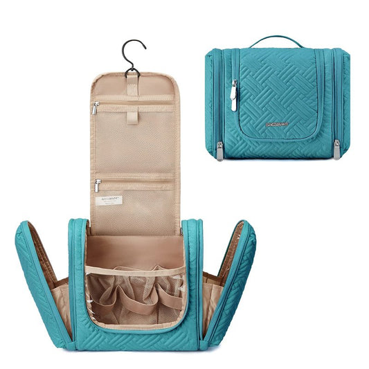 BAGSMART Large Travel Toiletry Bag for Women, Hanging Toiletry Bag with Hook, Travel Cosmetic Makeup Bag Travel Organizer for Accessories, Shampoo, Full Sized Container, Toiletries,Blue-Large
