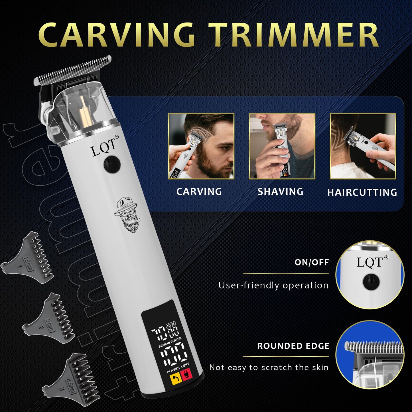 LQT Professional Barber Kit for Men, Cordless Hair Clipper, Trimmer & Rotary Shaver Set with LED Display, USB-C Rechargeable Battery,Precision Blades,Adjustable Speeds,Low Noise,Grooming Gifts for Men