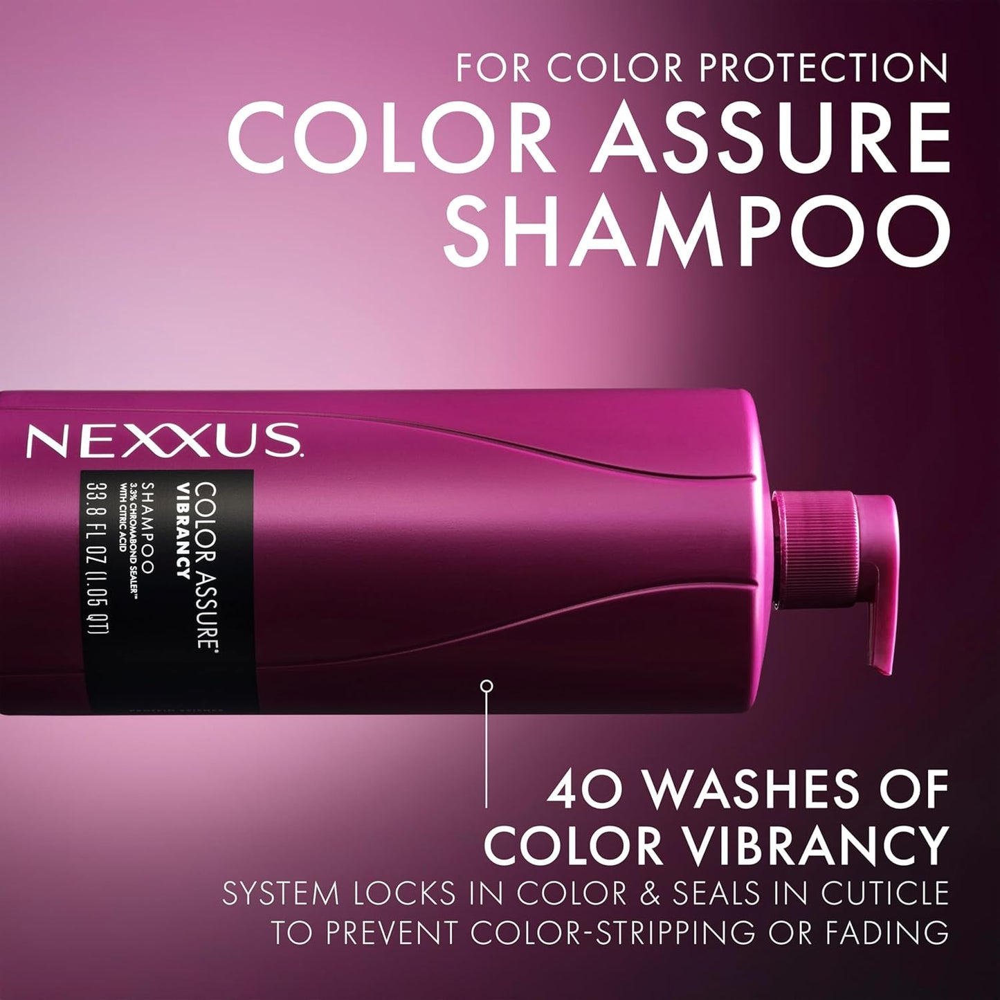 Nexxus Color Assure Shampoo - Vibrant Color Protection for Treated Hair | 33.8 oz with Chromabond Sealer & Citric Acid