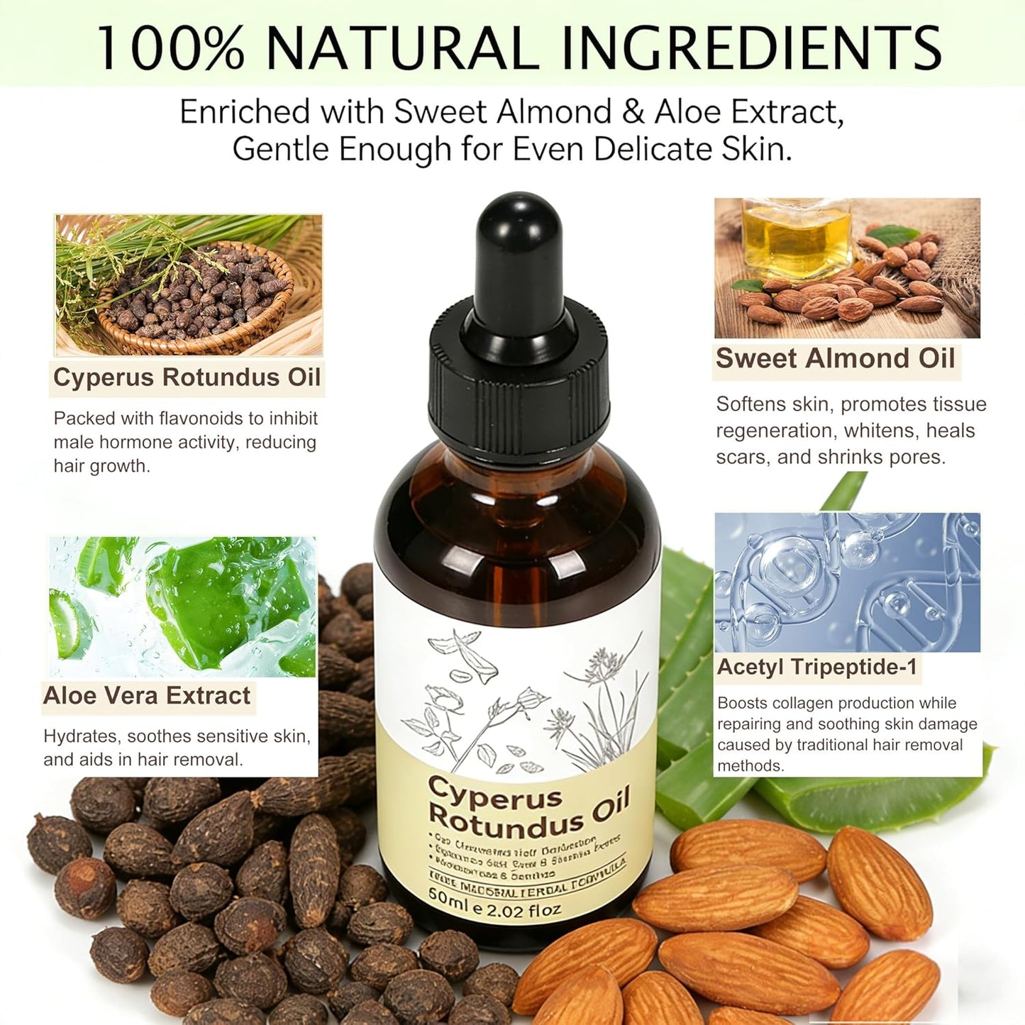 Natural Cyperus Rotundus Oil for Hair Removal | Moisturizes & Soothes Skin | 2.02 Fl Oz