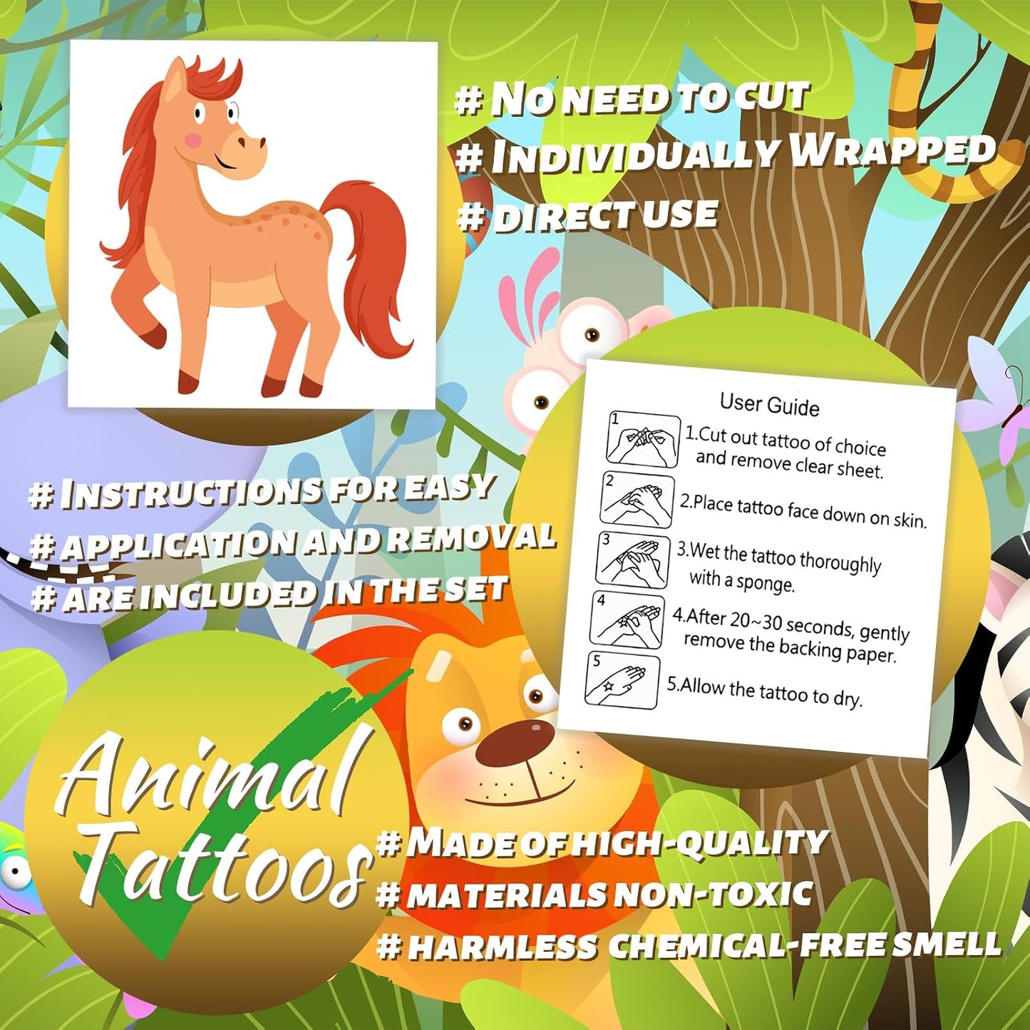 Winthrop 240 Pcs Animal Temporary Tattoos for Kids - Waterproof Jungle Designs | Perfect for Birthday Parties & Classroom Games
