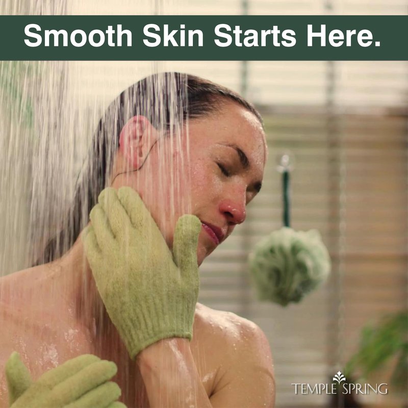 Temple Spring Shower Gloves Exfoliating for Women – Natural Textured Rayon Bamboo Exfoliating Glove with Thicker Weave for Deep Cleansing, Dead Skin Removal & Smooth Radiant Skin (1 Pair, Sage Green)