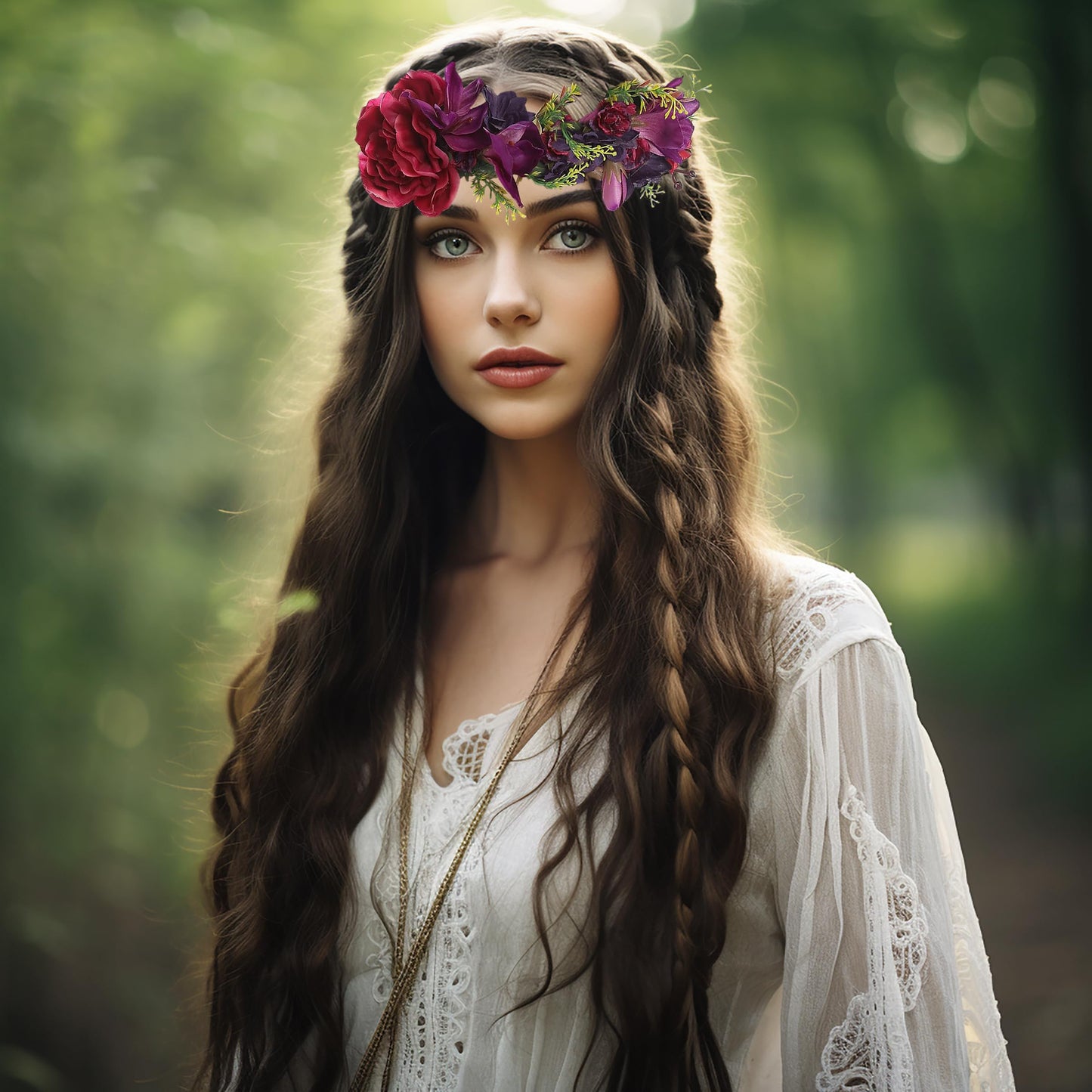 Brikuinr Women Floral Crown Bridal Floral Headband Flower Halo Flower Crown Wedding Party Cosplay Halloween Costume Photos