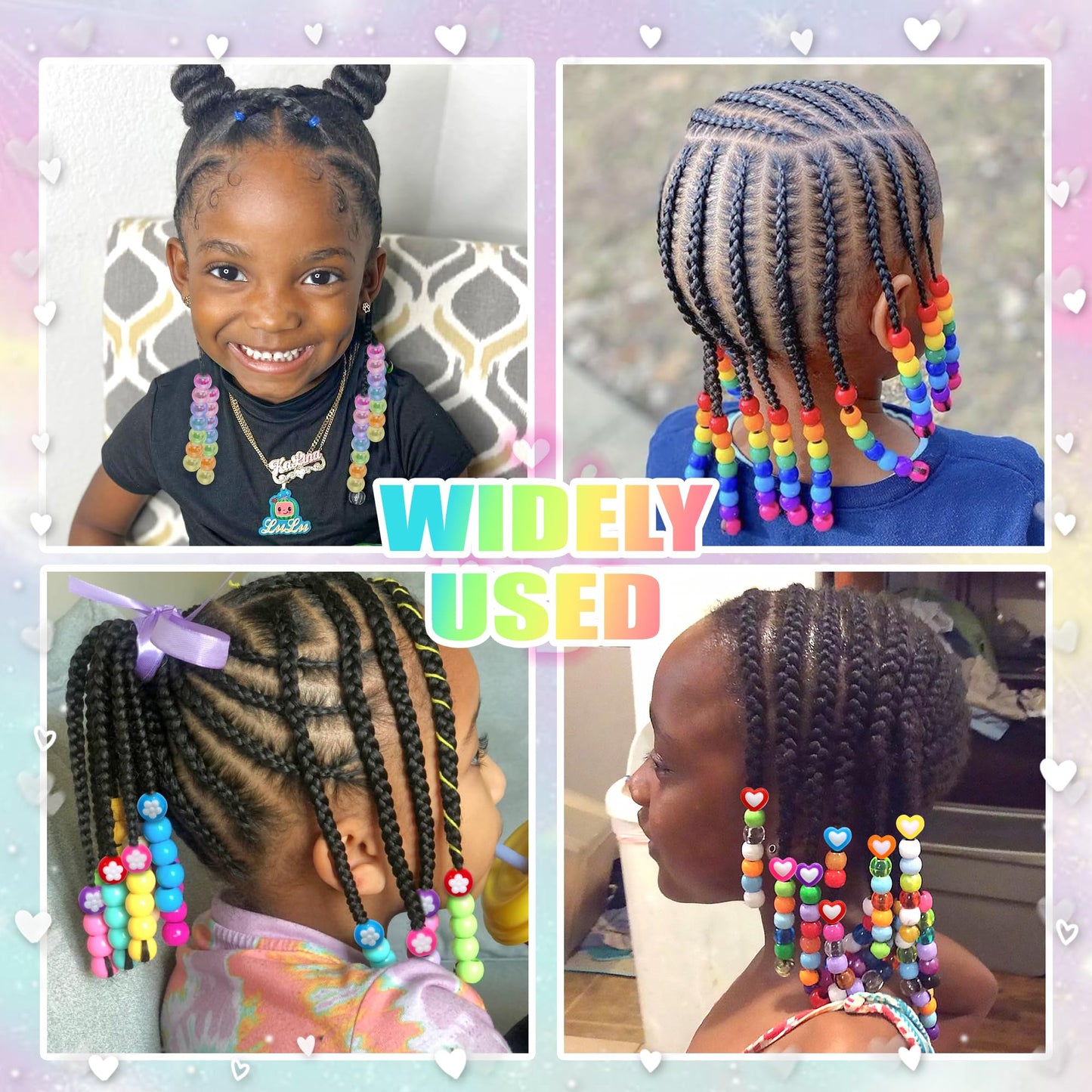 NAISKA 80PCS Colorful Braids Beads Cute Heart Flower Beads for Hair Braids Kids Random Pony Bead Set Acrylic Loc Dreadlock Jewelry Accessories for Girls