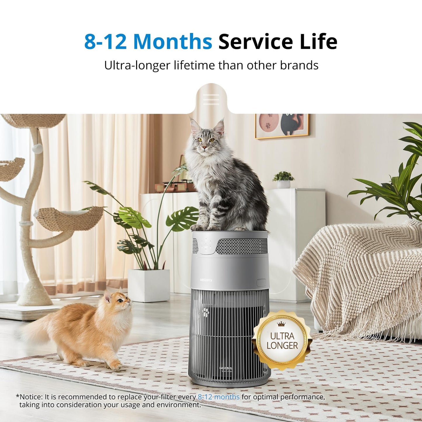 WiseHEPA Carbon Replacement Filter Compatible with WS360A Air Purifier, 9.33"L × 9.33"W × 10.39"H, Removes Pollen, Dust, Smoke, 1 Pack, White, Coverage 1644 sq.ft