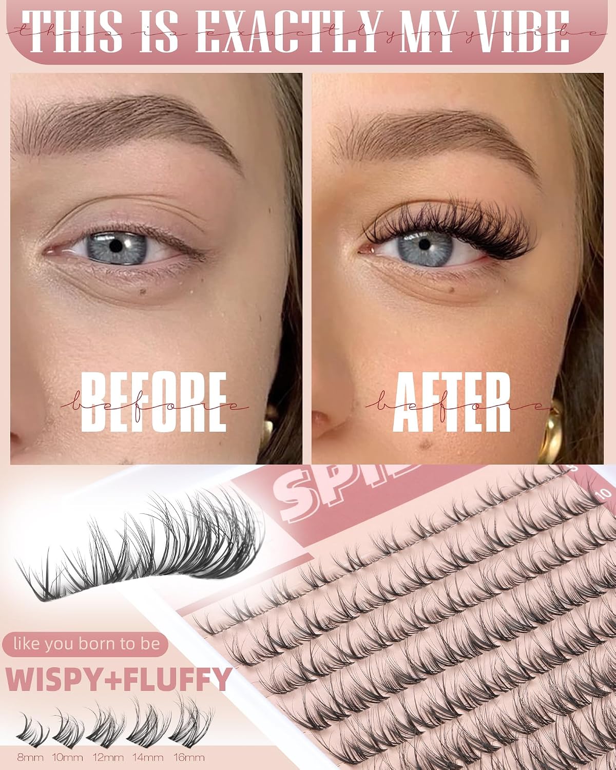 Spider Lash Clusters - Wispy Fluffy Eyelash Extensions for Natural Look | Clear Band Individual Lashes