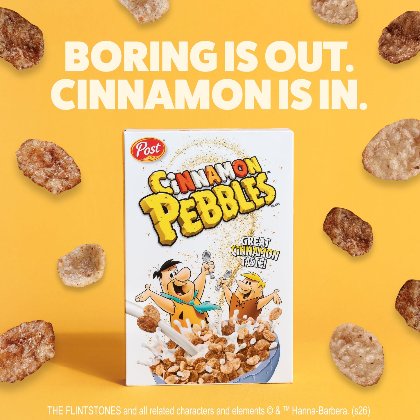 Cinnamon PEBBLES Breakfast Cereal for Kids, Gluten Free, Made with Sweetened Puffed Rice, Family Size, 19.5 oz
