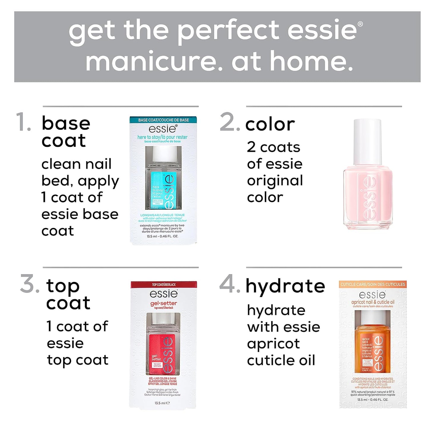 Essie Nail Care - 8-Free Vegan Base Coat for Smooth, Sleek Finish | 0.46 Fl Oz