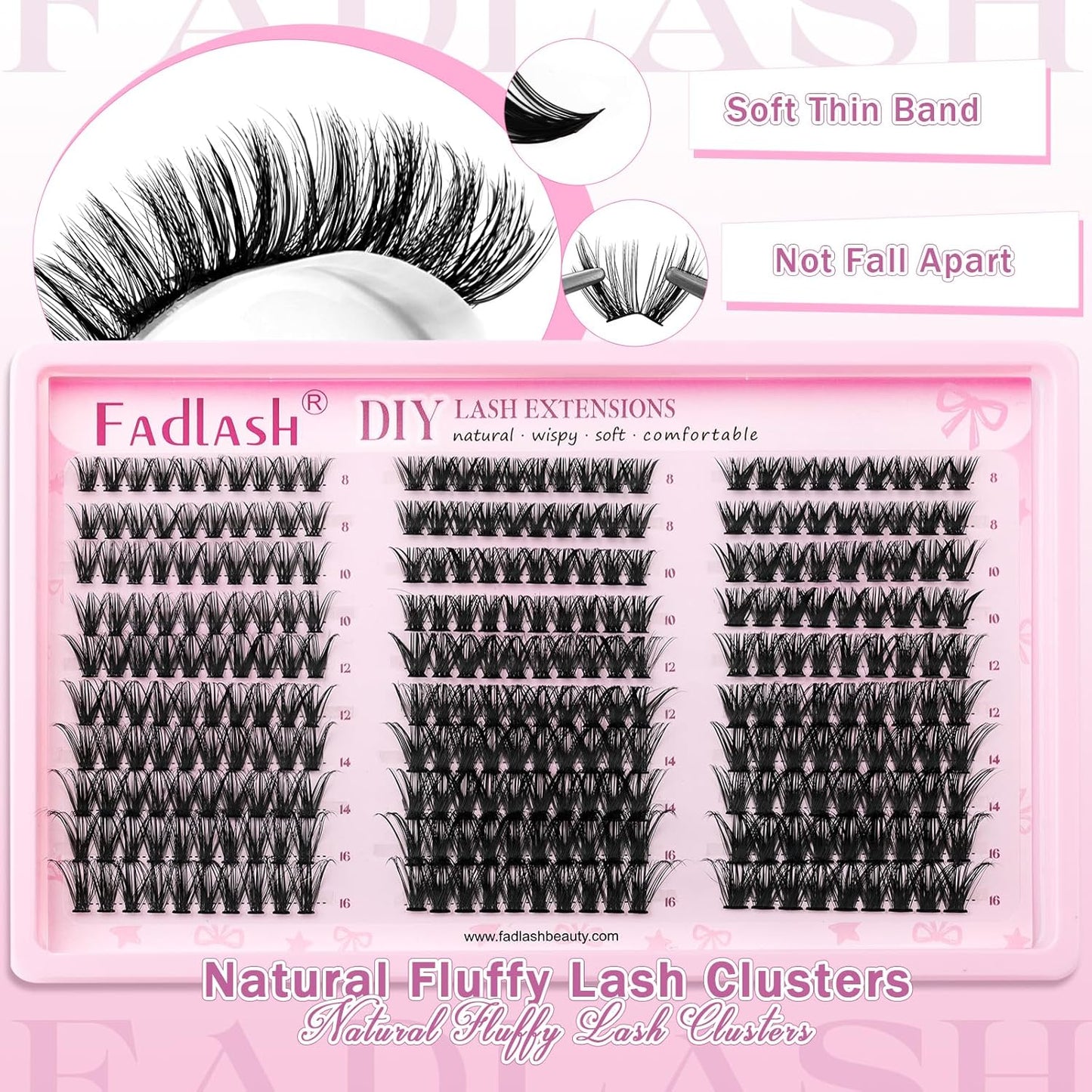 FADLASH Lash Clusters - 40D/50D/60D Natural Eyelash Extensions | Wispy 8-16mm D Curl, Soft Thin Band for DIY Use