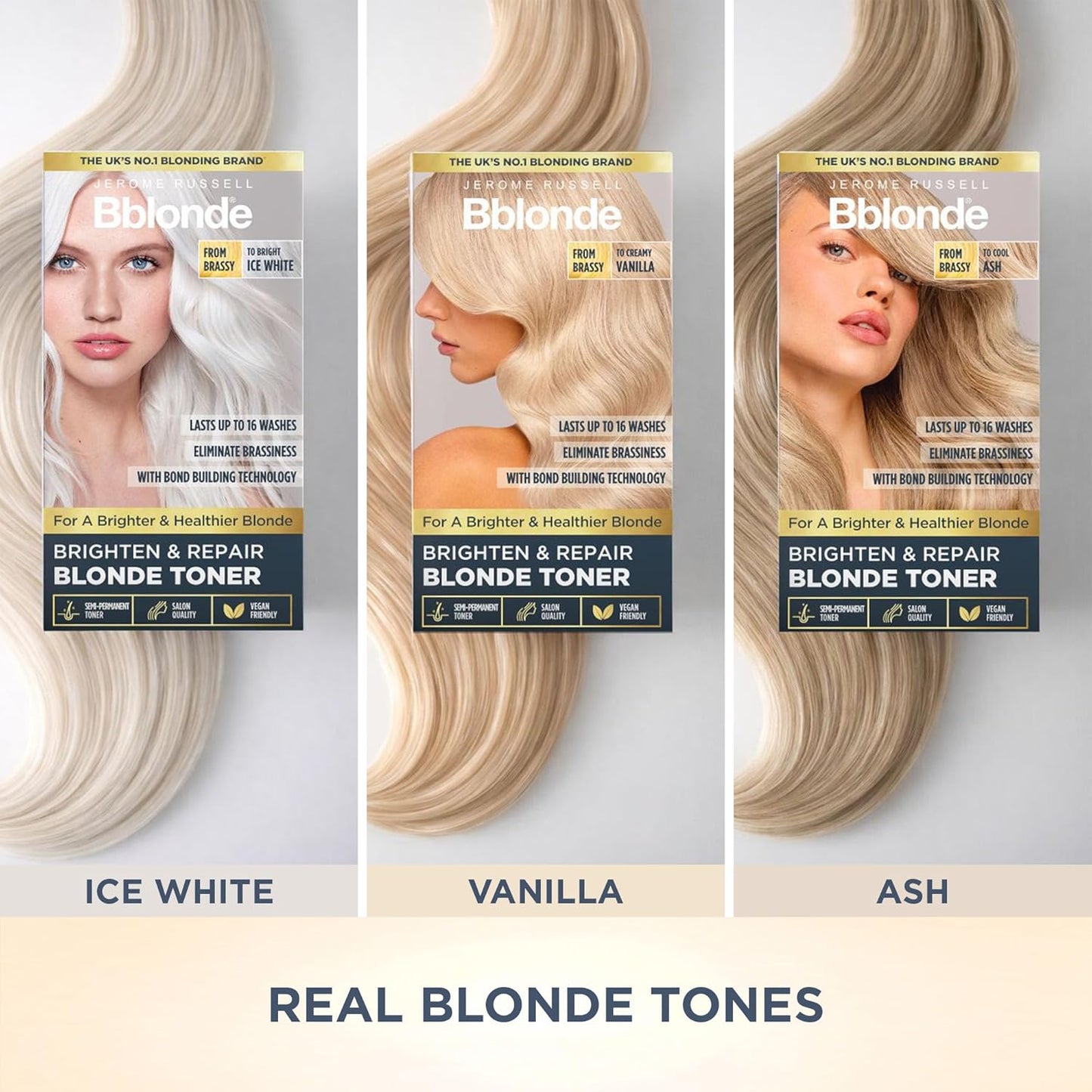 Jerome Russell Bblonde Ice White Toner | Semi-Permanent Hair Dye Kit for Pre-Lightened Blonde Hair, Vegan & Ammonia-Free
