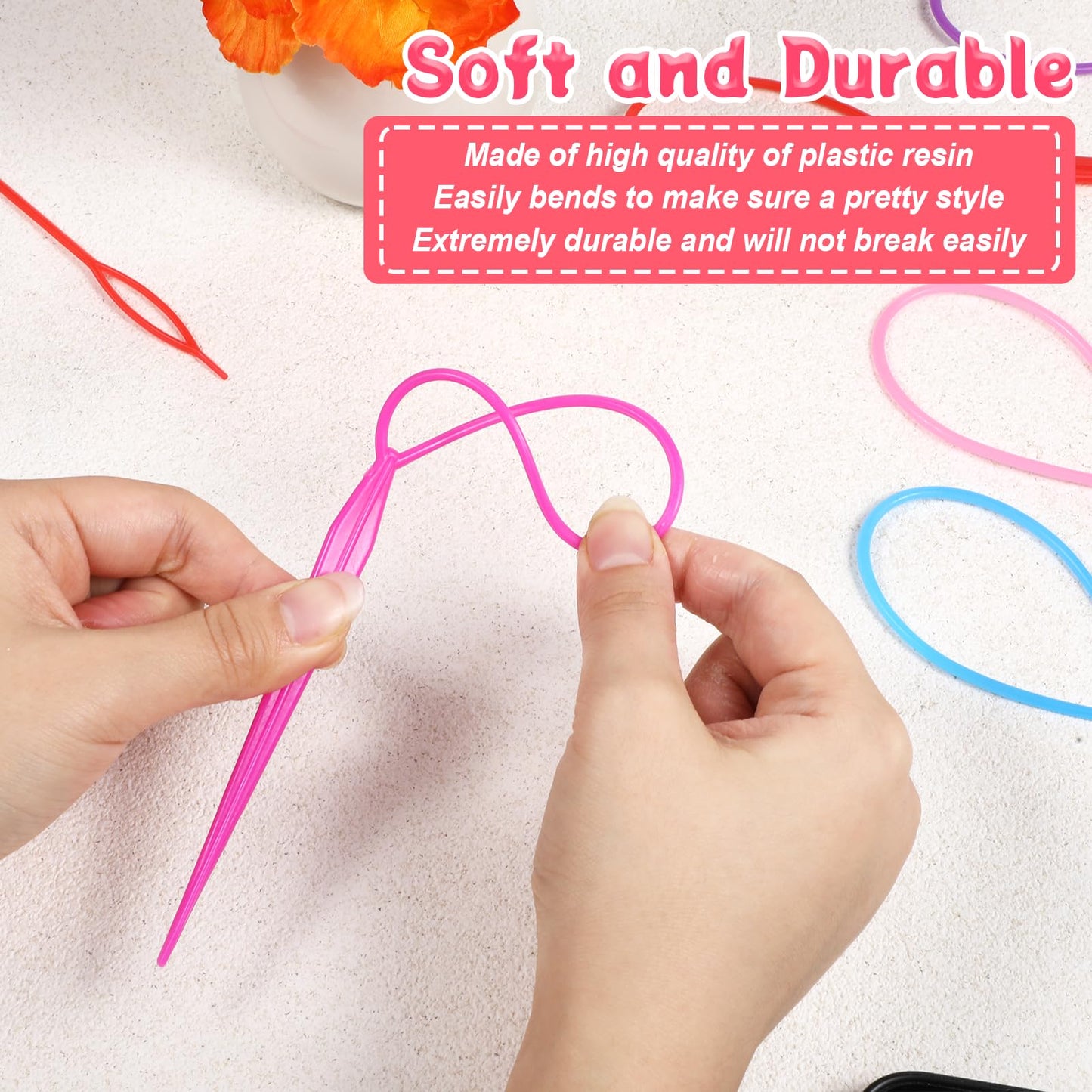 12 PCS Hair Pull Through Tool Topsy Tail Hair Loop Tool Hairs Styling Accessories, French Braid Loop in Large and Small for Women 6 Colors
