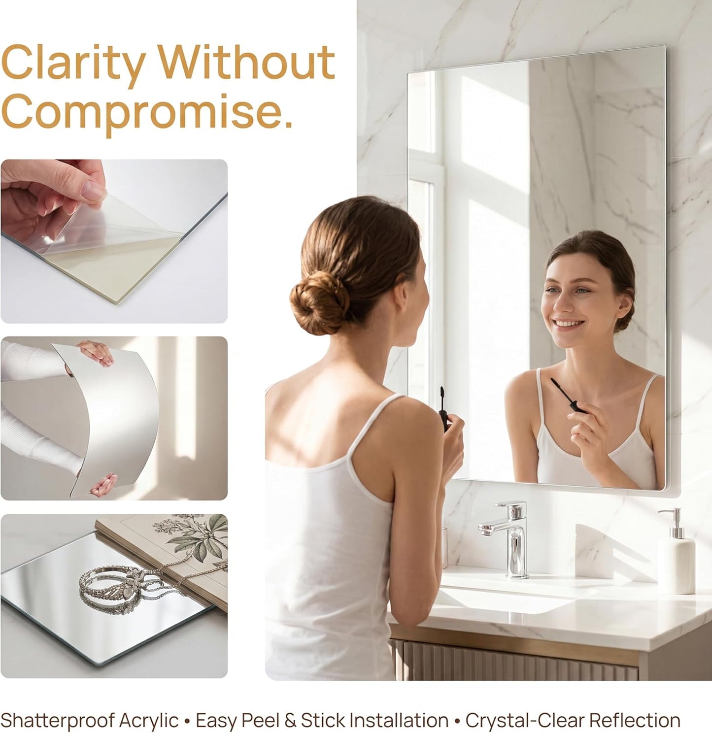 Acrylic Wall Mirror - Shatterproof Self-Adhesive Lightweight 8x10 Inch | Safe Reflective Plexiglass for Kids & Adults
