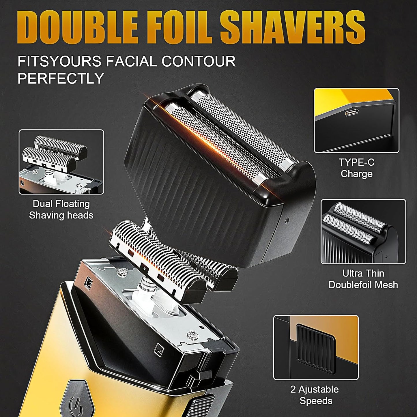Professional Hair Clippers - 4 in 1 Men's Grooming Kit | Rechargeable Beard Trimmer & Shaver with Metal T-Blade, LED Display, Gold Finish