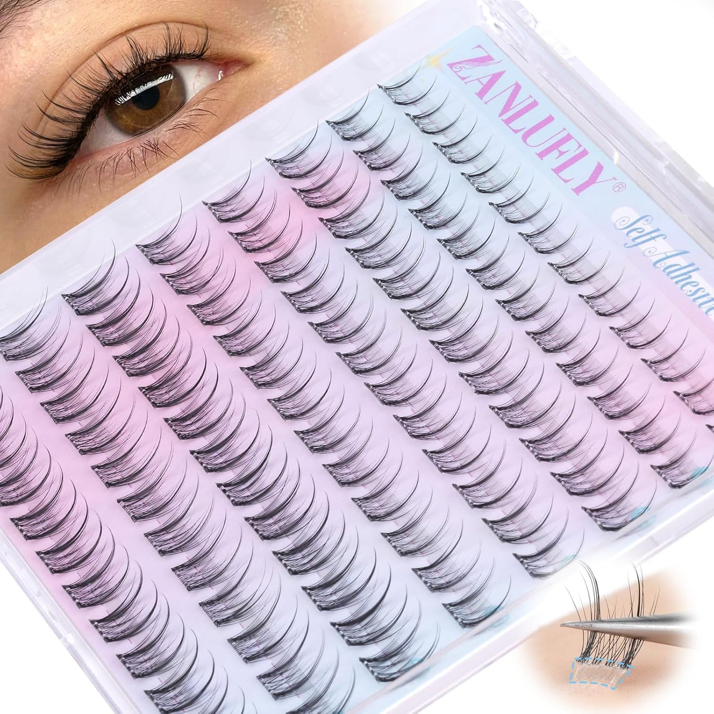 Self-Adhesive Eyelash Clusters - Natural Wispy C-Curl Pre-Glued Lashes | 10-16MM Individual Extensions