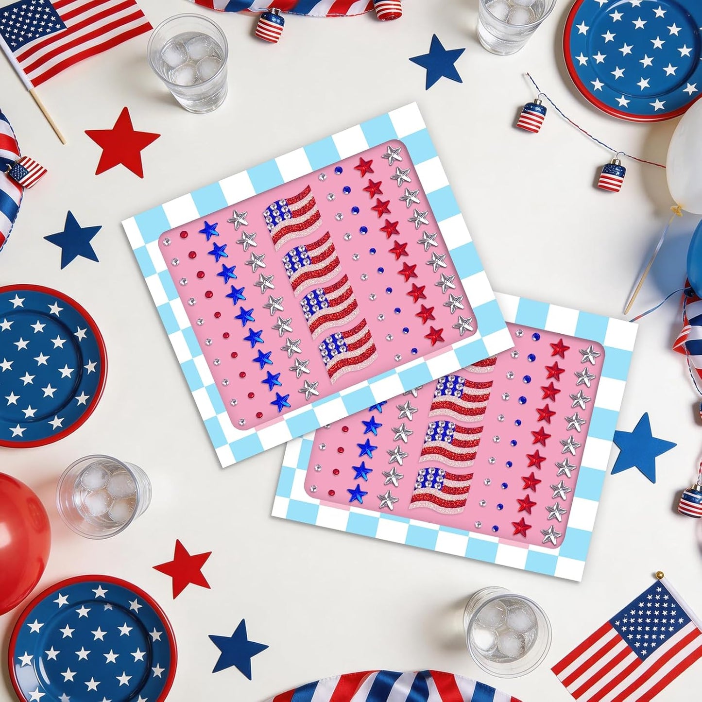 Face Gems - 80 Pcs USA Stickers for 4th of July | Patriotic Red, White, and Blue Decorations