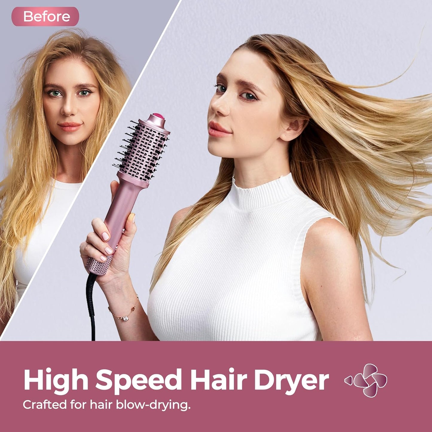 Ionic Hair Dryer Brush - 3 in 1 Hot Air Brush for Faster Drying & Styling | Lightweight Volumizer with Negative Ions
