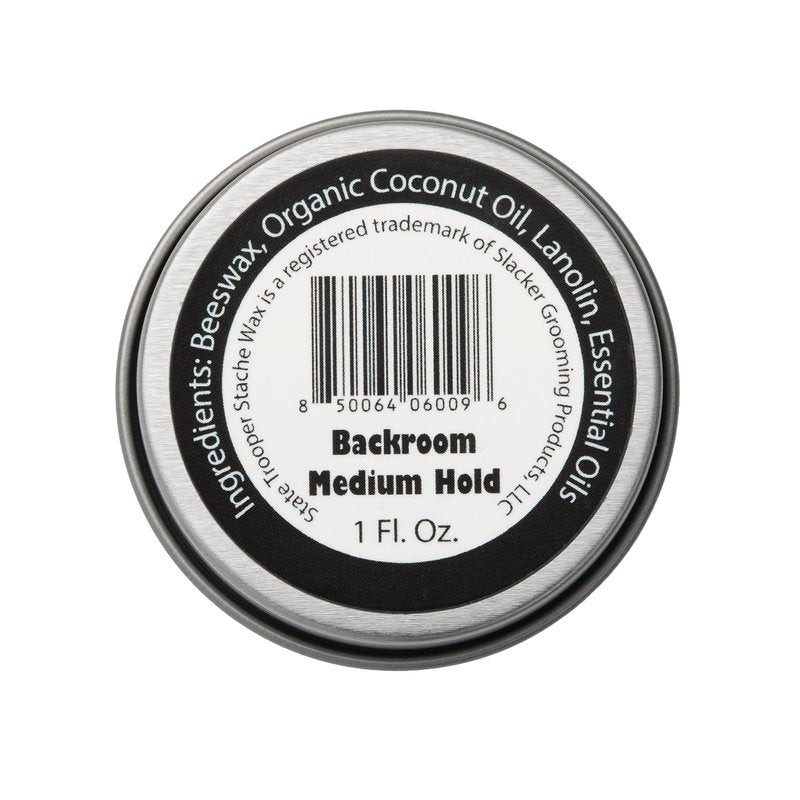 State Trooper Mustache Wax for Men – Medium Hold with Beeswax, Coconut Oil & Lanolin – Natural Moustache Styling with Backroom (Tobacco Scent) - Nourishing Conditioner & Sculpting - One Ounce Tin