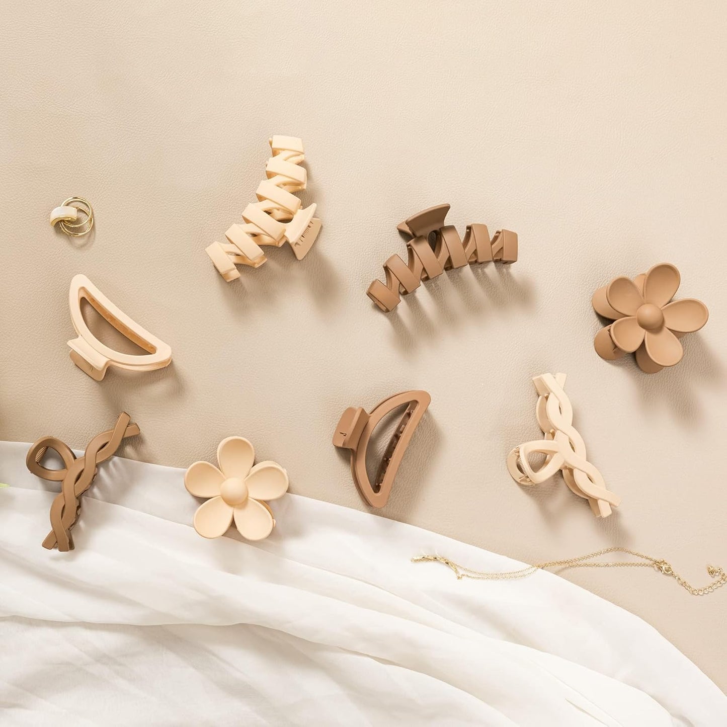 Flower Hair Clips - 8PCS Non-Slip Claw Clips for Thick Hair | Multi-Style Neutral Colors Set