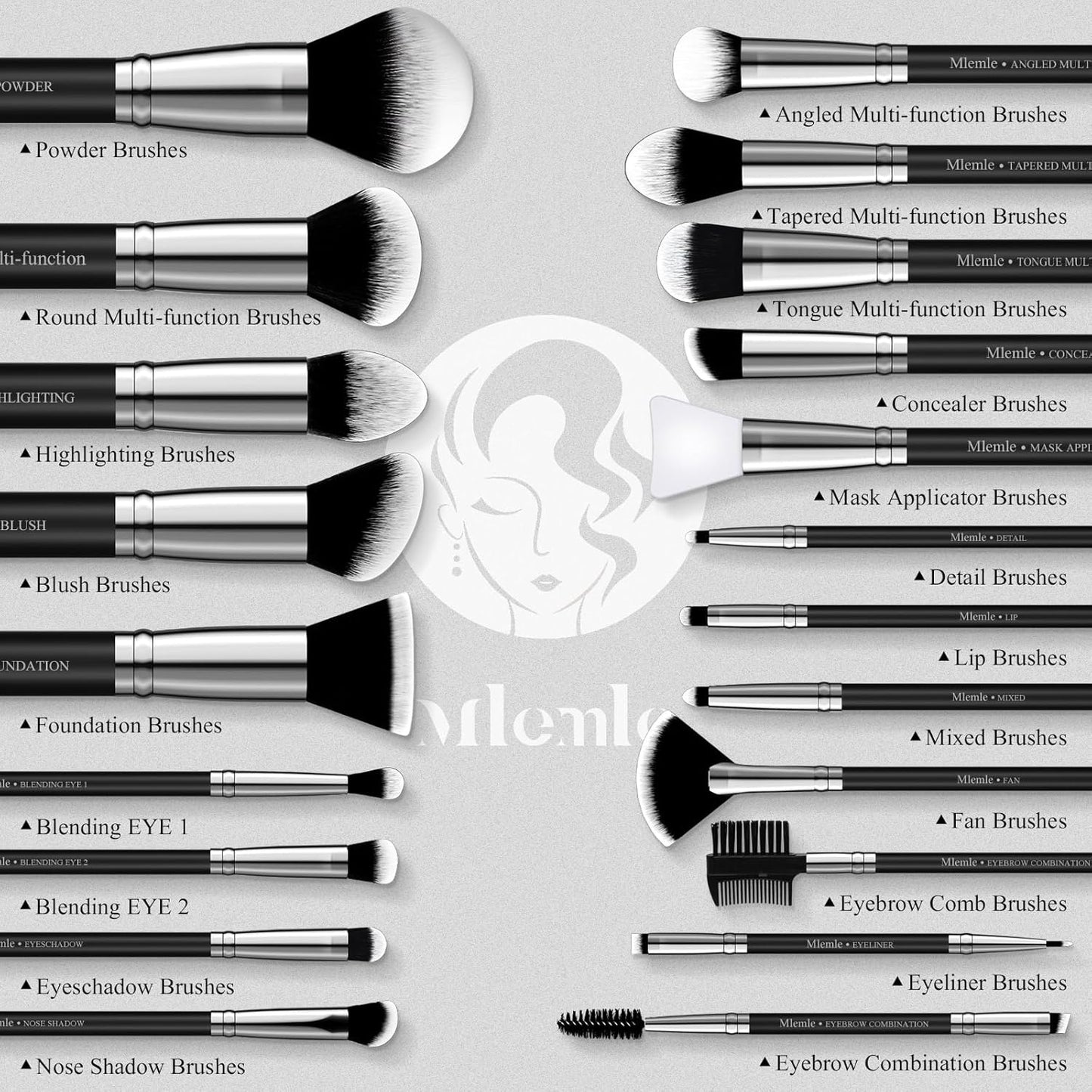 Professional Makeup Brushes Set - 25 Pcs Kit with Foundation, Blush, Eyeshadow Brushes & Sponges | Black