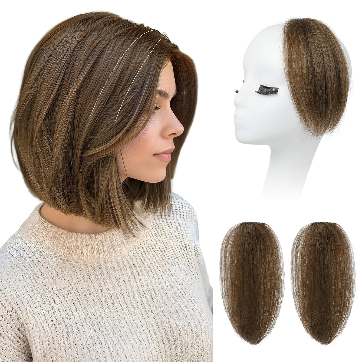 REECHO Clip In Hair Volumizer - Short Thick Hairpieces for Extra Volume | Light Brown with Blonde Highlights, 8 Inch (Pack of 2)