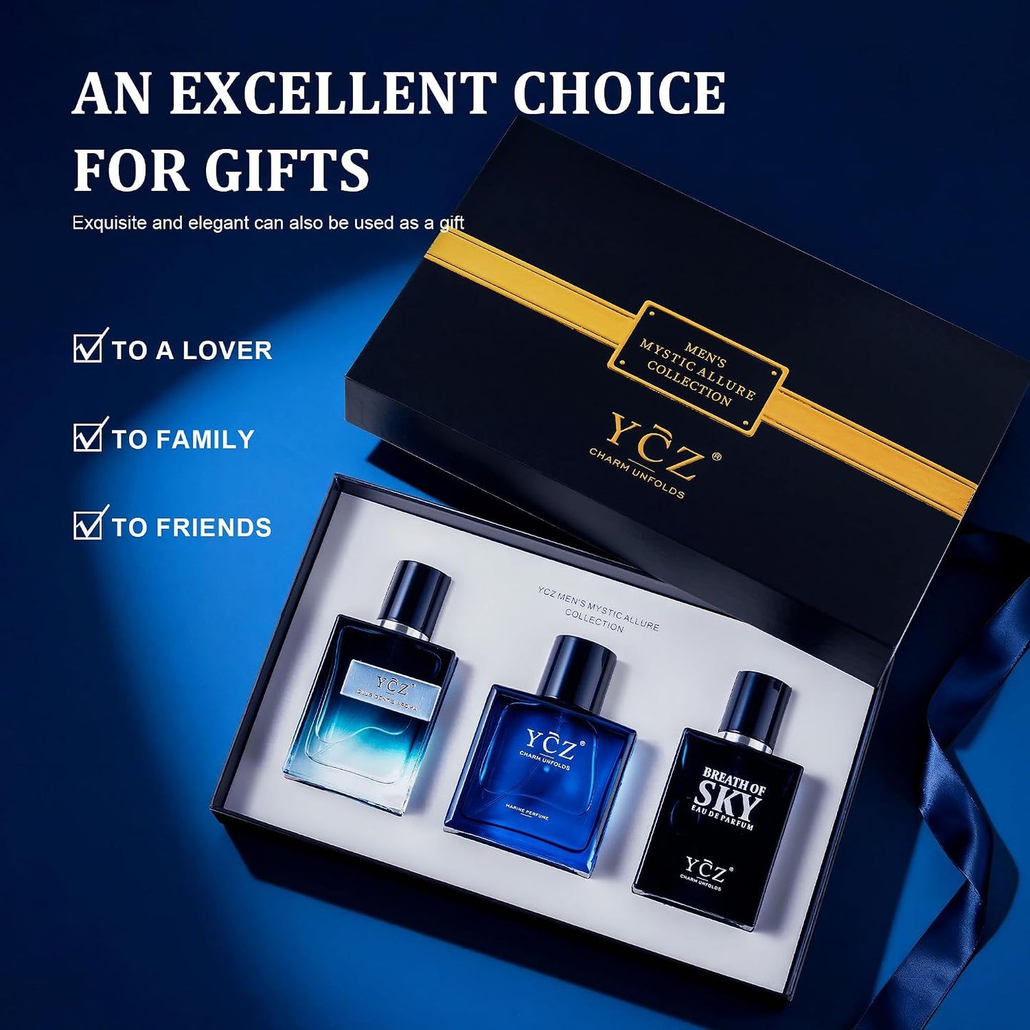 Ycz Cologne for Men - 3-Piece Gift Set with Ocean, Sky & Club Fragrances | 50ml Each, Woody Fresh Citrus Scent