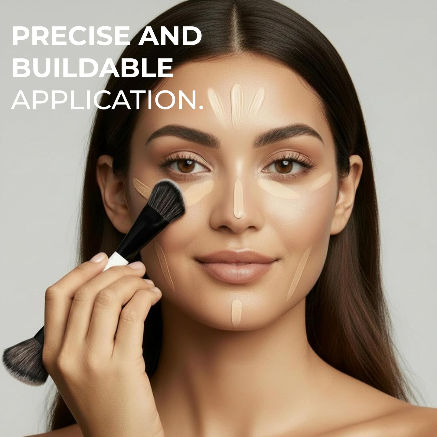 Lamora Liquid Bronzer + Contour Foundation Dual-Ended Makeup Brush - Full Face Duo Makeup Kabuki Brush for Cream or Liquid Blush Concealer Highlighter - Vegan, Cruelty-Free & Synthetic Bristles