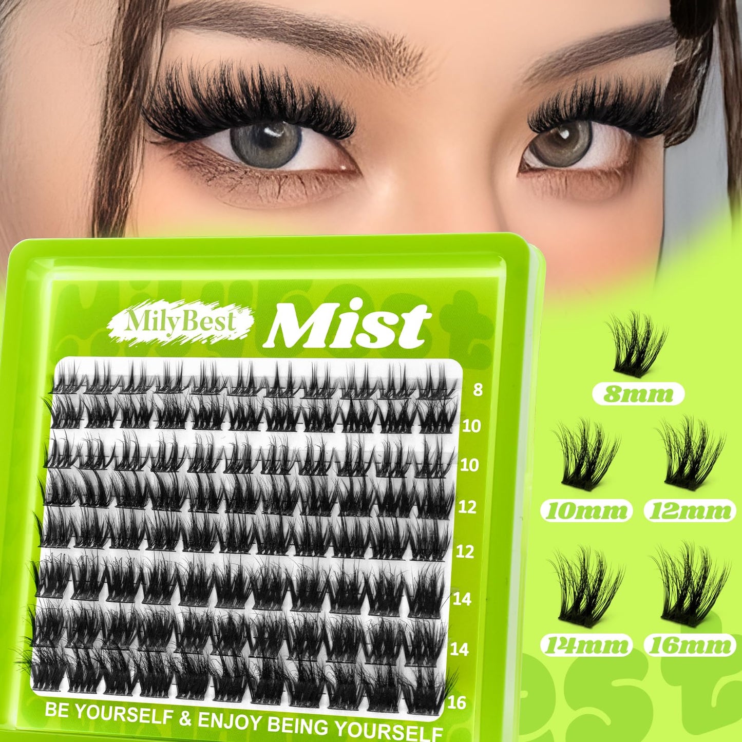 MilyBest Mist Lash Clusters with Spikes, 88pcs D Curl 8-16mm