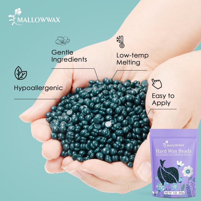 Mallowwax Hard Wax Beads, 1lb Low Temp Stripless Wax For Sensitive Skin, For Coarse And Short Hair, Bikini, Underarms, Legs And Body