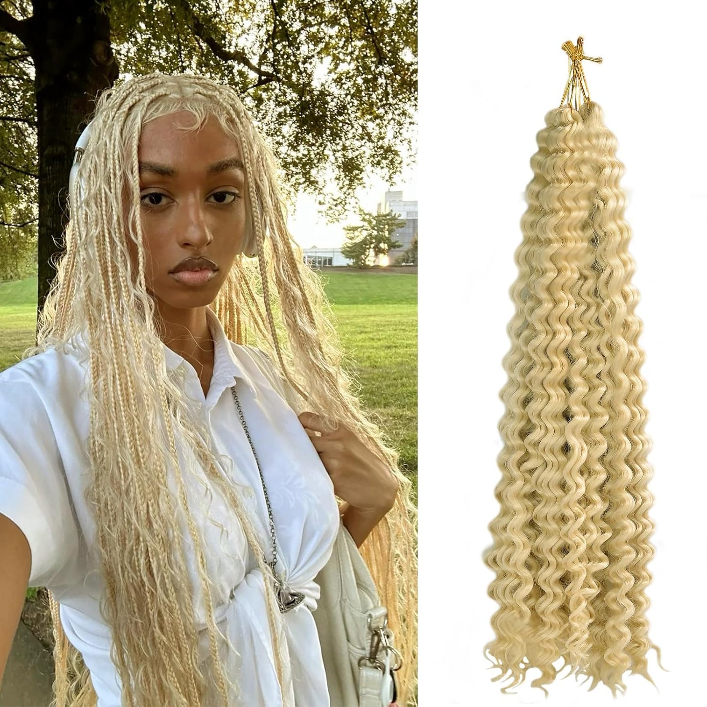 Ocean Wave Crochet Hair Extensions - Deep Wave Synthetic Braiding Hair for Women | 24 Inch, #1B (Pack of 2)