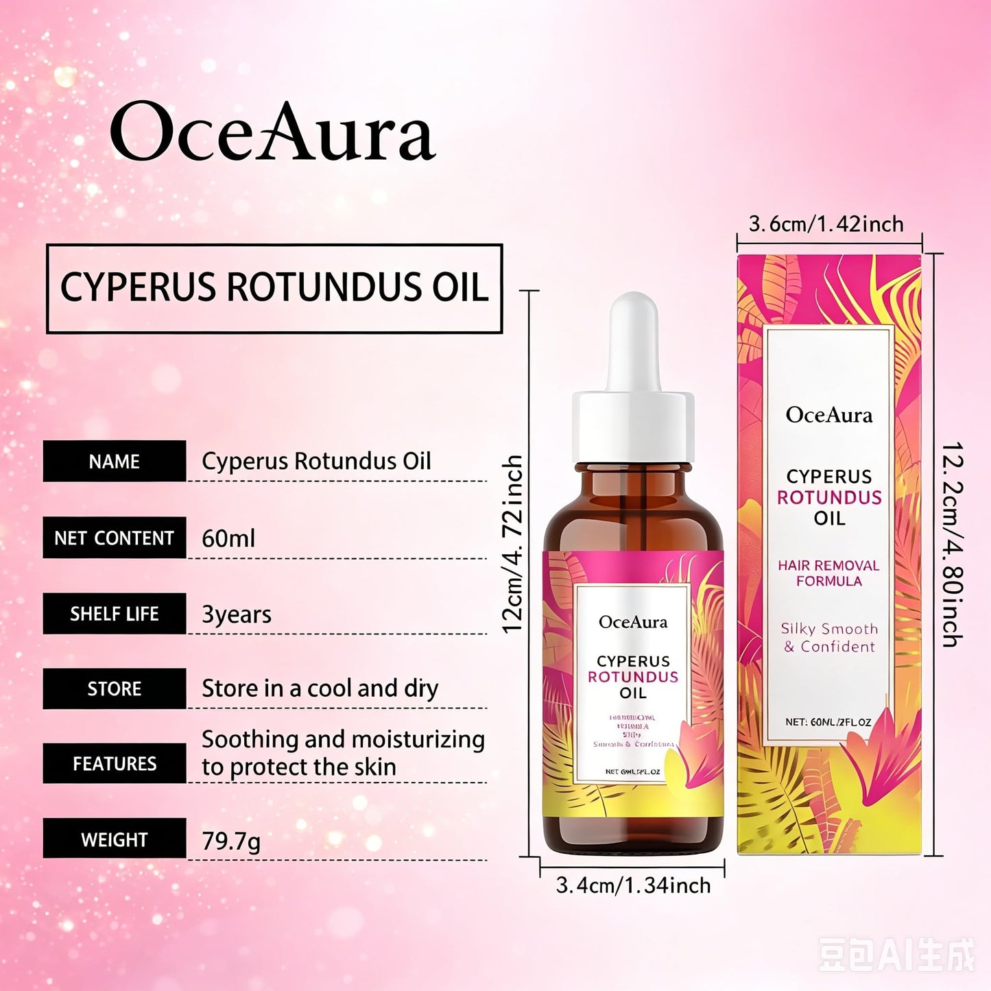 Cyperus Robundus Oil,Natural Cyperus Rotundus Oil for Hair Removal,Cyperus Rotundus Oil for Hair Removal Care,Moisturizing&Soothing Cyperus Oil Soothes Skin,Fit All Skin Types,Leaves Skin Smooth-60