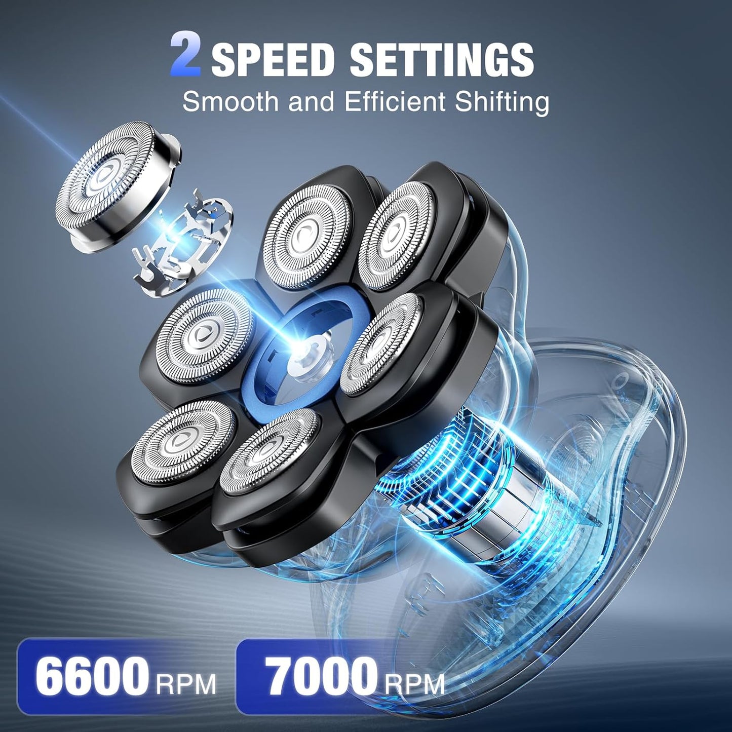 7D Head Shaver for Bald Men - Dual Speed Electric Razor with IPX6 Waterproof Design | Cordless, Gray