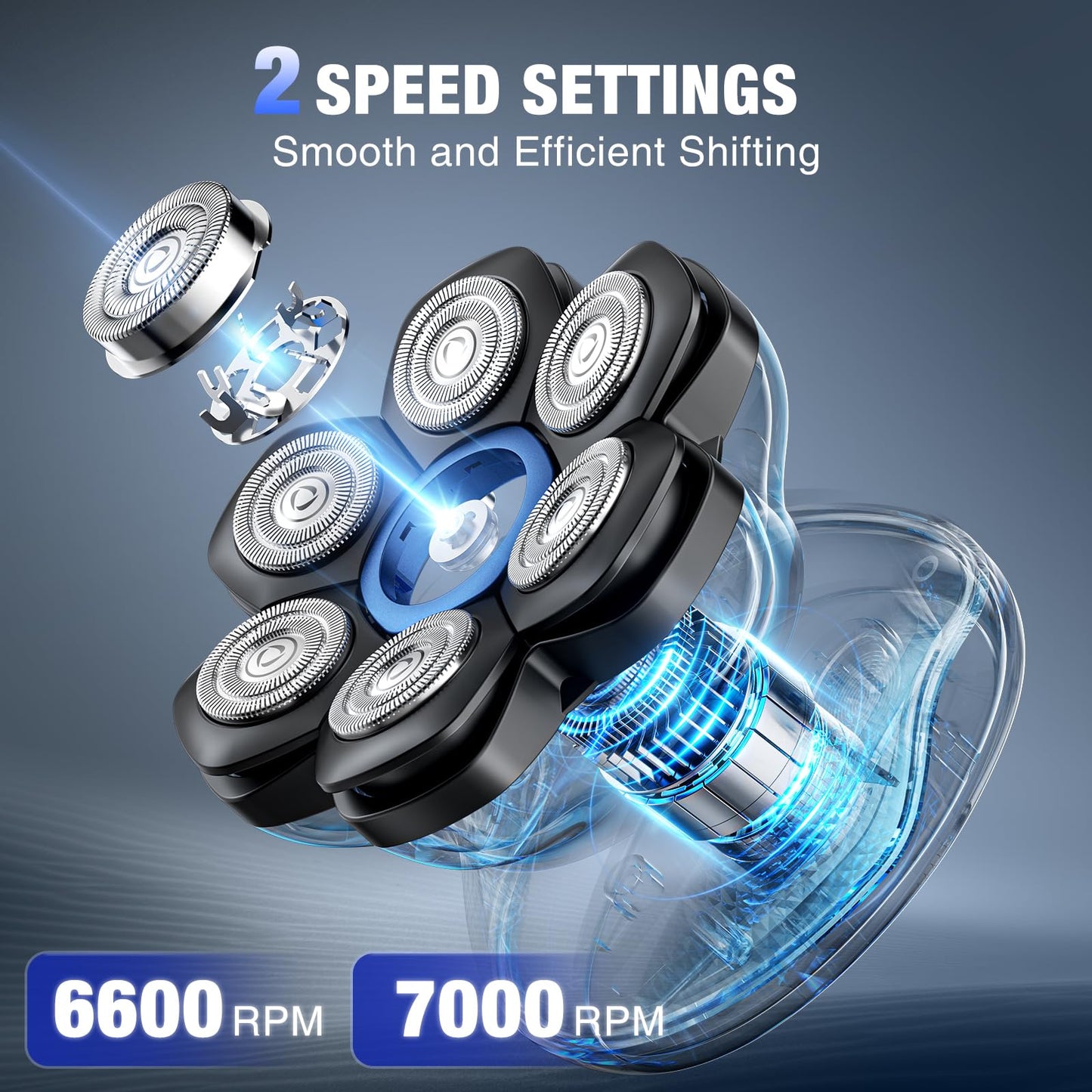 7D Head Shavers for Bald Men - 2026 New Dual Speed Electric Shaver, Bald Head Shaver with Magnetic Shaver Head IPX6 Waterproof Wet/Dry Use Shaving Balding Clipper LED Display Cordless Head Razor Gray