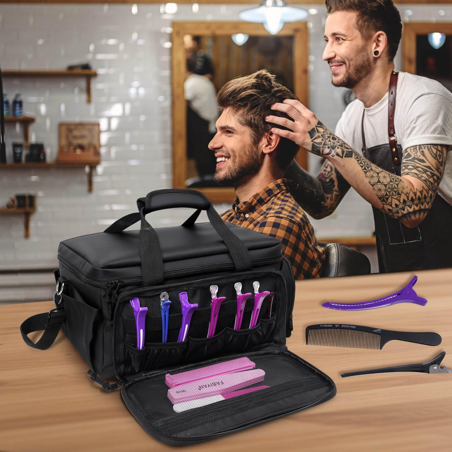 Barber Supplies Bag Protable &Multiple Pockets,Soft Than Barber Case, Large Capacity Hairdresser Bag with Adjustable Dividers,Professional Hairdressing Equipment Beauty Salon Tool Travel Storage Case