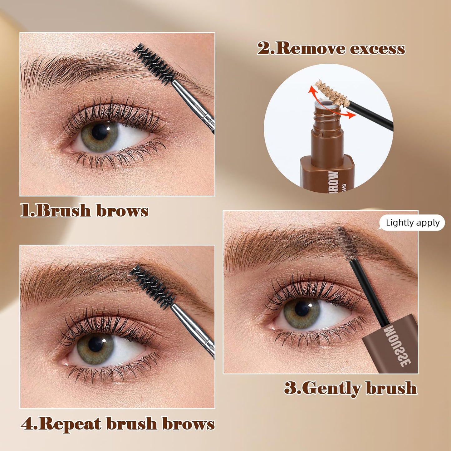 Brow Super Fluff Eyebrow Mousse, Volumizing and Tinted Thickening Eyebrow, Easy-to-Use, Long-Lasting, Waterproof for Fluffy Brow Mouse, Soft Brown