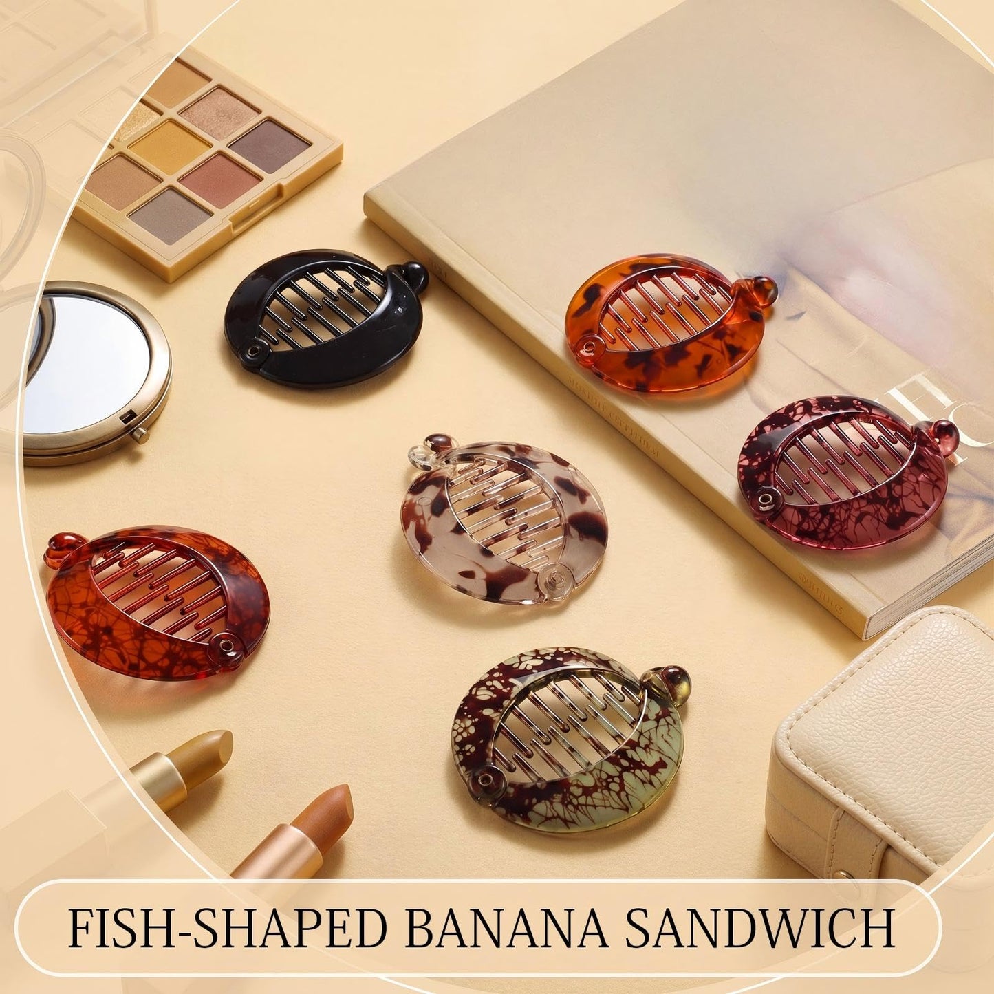 WILLBOND 6 Pieces Banana Hair Clips Banana Combs Fishtail Hair Clip Combs Resin Fish Grips for Women Accessories (Fashion)