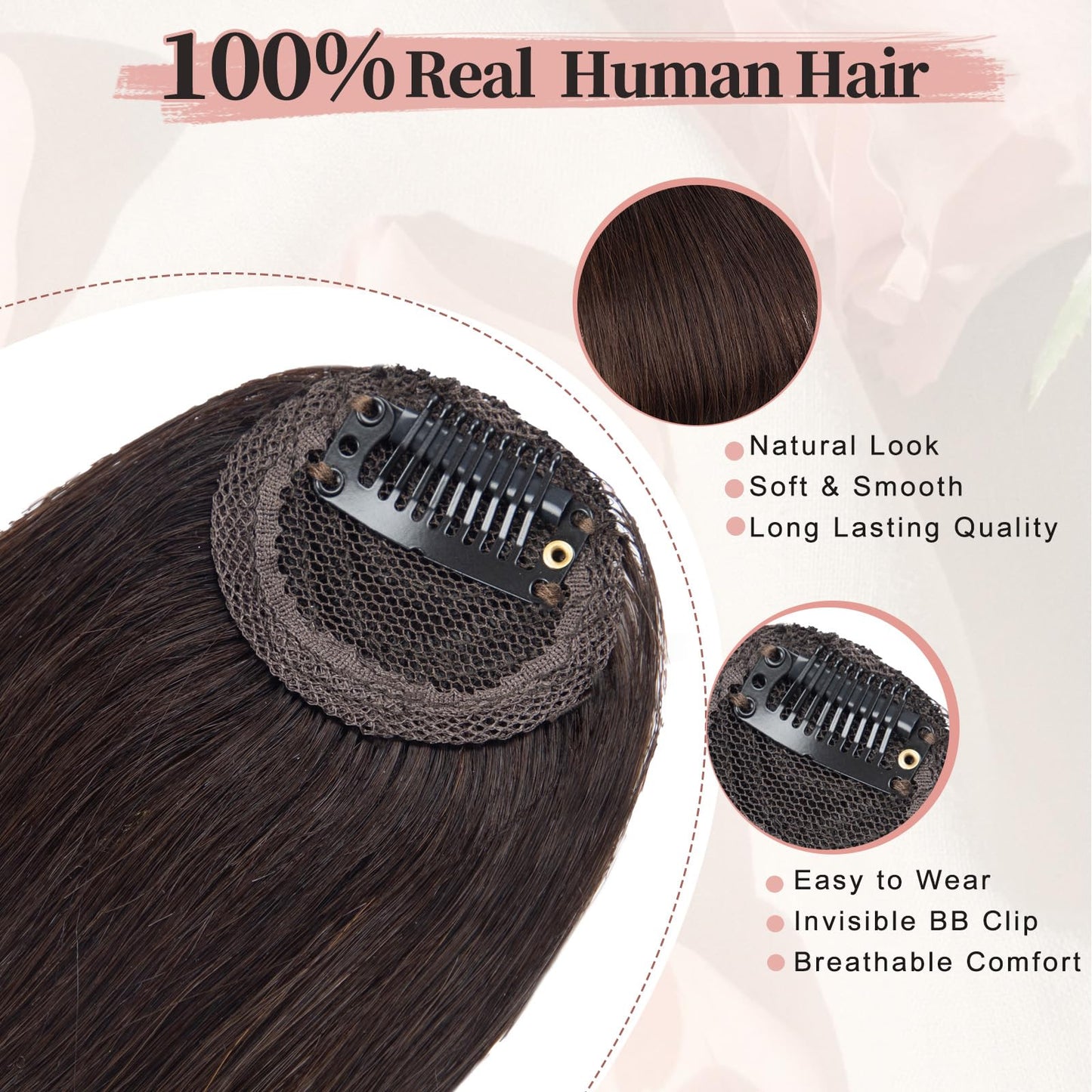 EINAEY Clip in Bangs Real Human Hair Fake Bangs Wispy Dark Brown