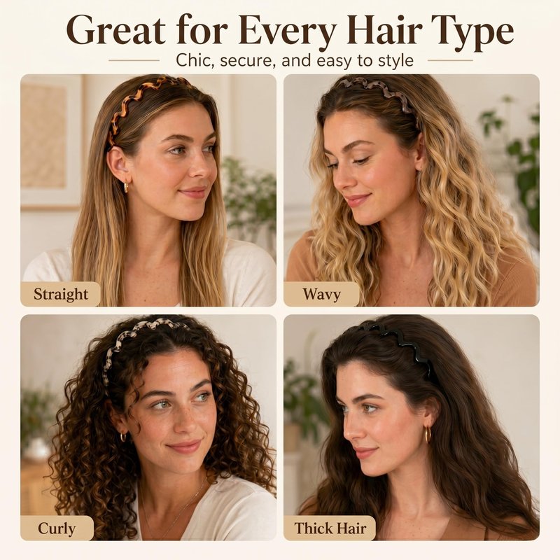aikkmzy 5 Pcs Zig Zag Headbands for Women, Non Slip Plastic Wavy Headband with Teeth, Flexible Comb Hair Bands for Thick Curly Thin Hair, Retro 90s Y2K Hair Accessories Set
