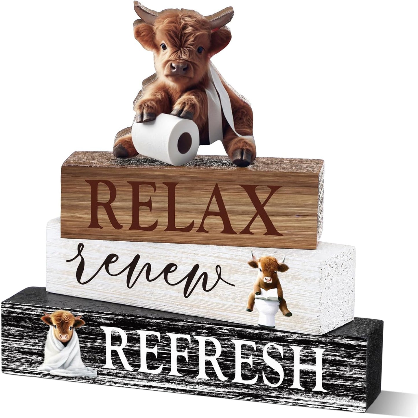 Highland Cow Bathroom Decor | 4 Pcs Farmhouse Style Table Centerpiece for Christmas & Valentine's Day