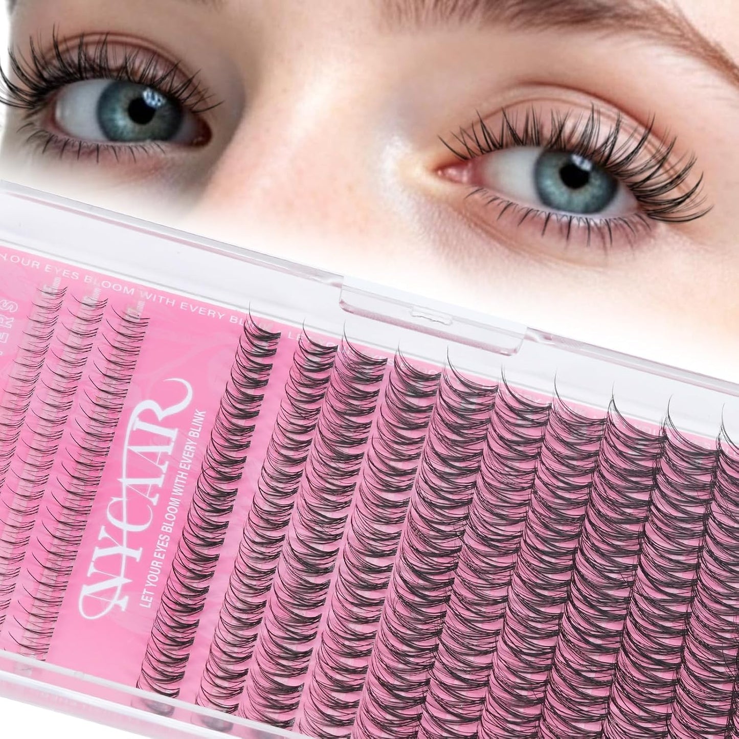 Natural Eyelash Clusters - 144pcs Wispy Lash Extensions | C Curl, Invisible Band, 8-16mm for Beginners