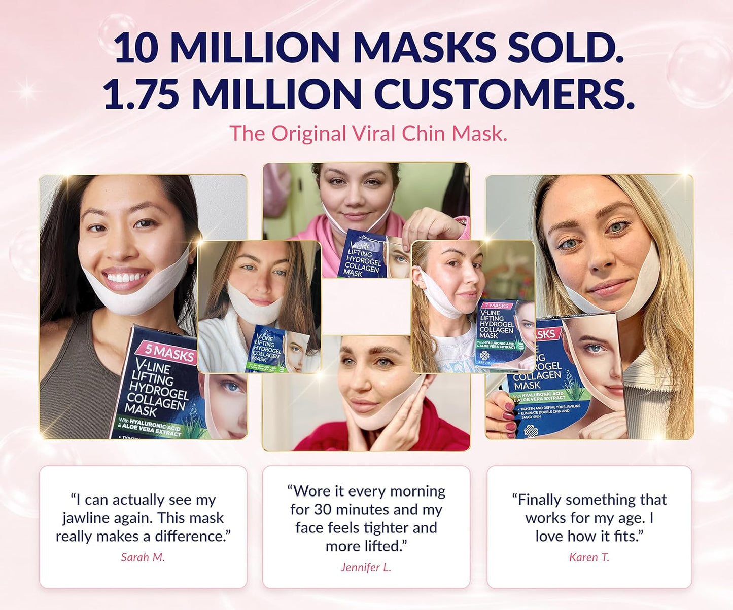 Stylia V Line Lifting Collagen Mask - Firm & Contour Jawline with Hyaluronic Acid & Aloe | 10 Pack