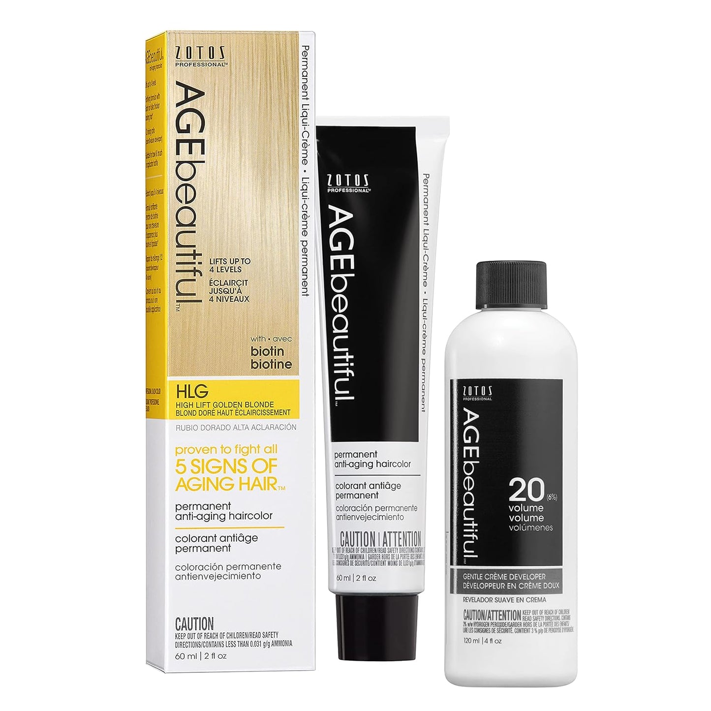 AGE Beautiful Permanent Hair Color Cream - 100% Gray Coverage Hair Dye with Biotin for Fuller, Thicker Hair | Professional Salon Quality